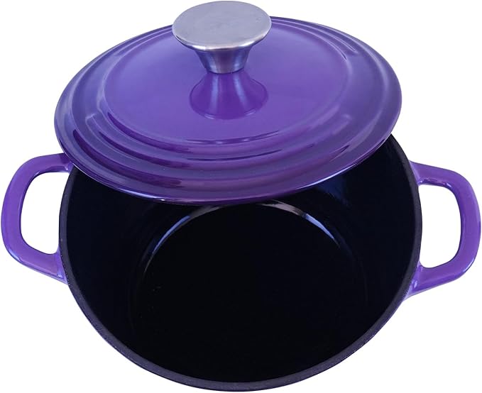 Flavehc Dutch Oven Pot with Lid 1.8 qt Cast Iron Dutch Oven for Bread Baking Purple Enameled Cast Iron Rice Pot with Handels - Image 8