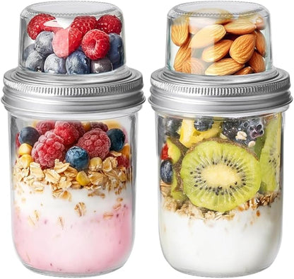 ComSaf Overnight Oats Containers with Lids (16OZ+4OZ, 2PCS) On-The-Go Dual-Laryer Yogurt Parfait Cups with Dry and Wet Separation Mason Jars for Chia Pudding Cereal Nut Fruit Meal Prep Salad by ComSaf