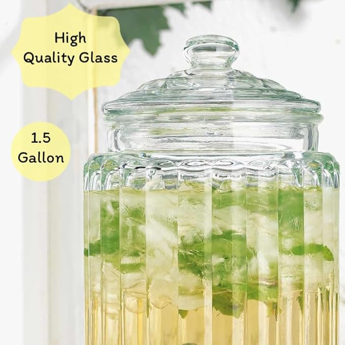 MosJos 2 PACK 1.5 Gallon Drink dispenser, Glass Beverage Dispenser With Elegant Stand Stand, Drink Dispensers for Parties With Spigot 100% Leakproof. Perfect For Parties And Daily Use - Image 2