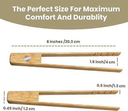 Toaster Tongs With Magnet | Bamboo Kitchen Utensils For Cooking & Holding Toast Bacon Muffin Bagel Bread | 8" Long Natural Toxic Free Magnetic | 2pcs Set - Image 3