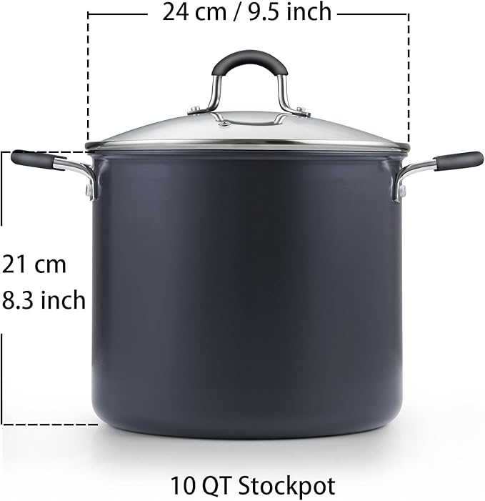 Cook N Home Nonstick Stockpot Soup pot with Lid Professional Hard Anodized 10 Quart, Oven safe - Stay Cool Handles, Black - Image 2
