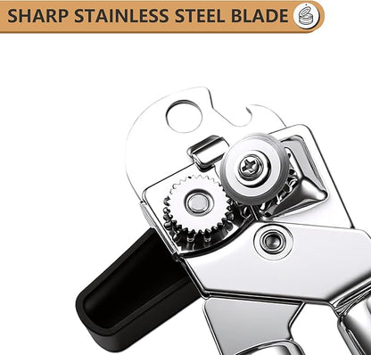 Can Opener Manual Heavy Duty - Hand Held Strong Can Openers for Seniors with Oversized Turn Knob, Soft Grip Sharp Blade, Solid Steel Hand Manual Can Open for Kitchen & Camping