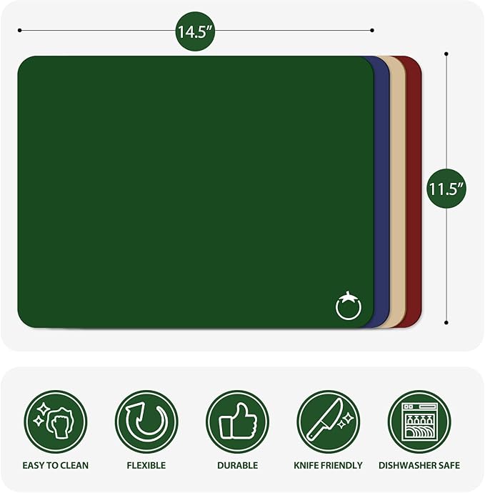 WK Plastic Flexible Cutting Boards for Kitchen Set of 4, Colored Cutting Board Mats with Food Icons, Non-Slip Cutting Mats, BPA Free, Dishwasher Safe - Image 4