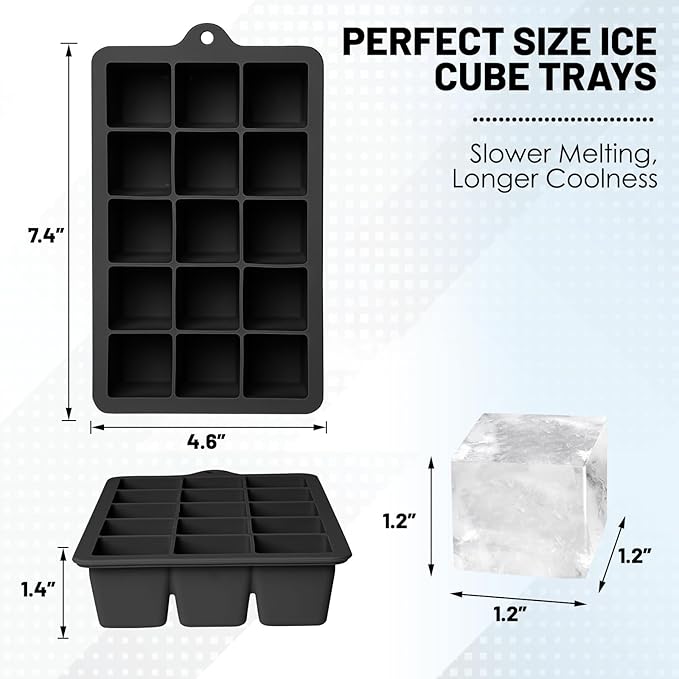 Silicone Ice Cube Trays 3Packs, Easy Release Ice Cube Molds with Lid, Freezer Stackable Ice Maker for Whiskey, Baby Food, BPA Free (Black) - Image 2