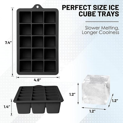 Silicone Ice Cube Trays 3Packs, Easy Release Ice Cube Molds with Lid, Freezer Stackable Ice Maker for Whiskey, Baby Food, BPA Free (Black) - Image 2