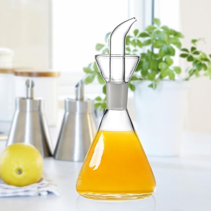 ELETON Conical Borosilicate Glass Olive Oil Dispenser – Non Drip Oil Bottle for Kitchen, Leak Proof Vinegar Cruet, Easy Clean, 12 oz - Image 2