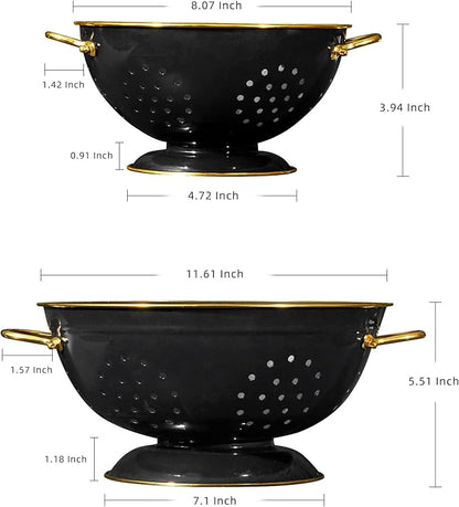 Metal Colander 2 Pack, 3.5 Quart Powder Coated Self-draining Solid Ring Base Metal Large Kitchen Pasta Vegetable Fruit Strainer with Handle (L-BLACK) - Image 2