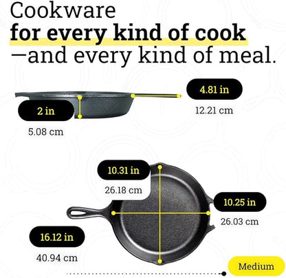 Lodge Seasoned Cast Iron Skillet Set 8, 10.25 & 12 Inches - PFAS-Free, Non-Toxic Cookware - Use with an Oven, Stove, Grill, or Campfire - Naturally Non-Stick & Oven Safe