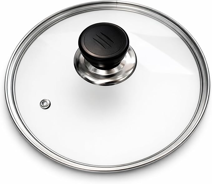 8 Inch Glass Lid for Frying Pan – Tempered Transparent Pot Lid with Stainless Steel Rim & Heat-Resistant Handle, Fits 8″ Skillet, Pan, Wok – Durable See-Through Cookware Cove