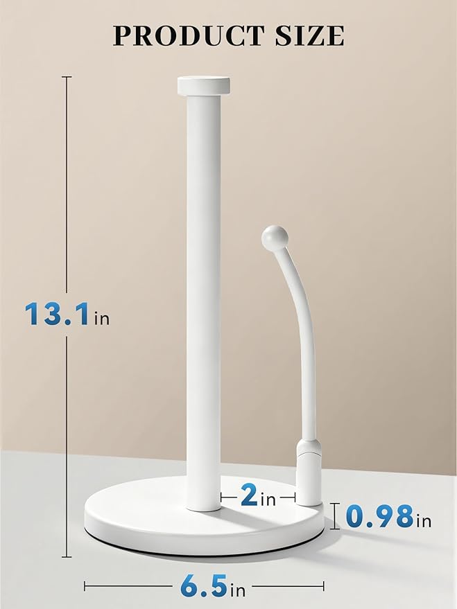 SMARTAKE Paper Towel Holder, Paper Towel Dispenser Standing Weighted Base Non Slip, Spring Arm for Easy Tear, Stainless Steel Paper Towel Holder for Home Kitchen Countertop Tabletop, White - Image 5