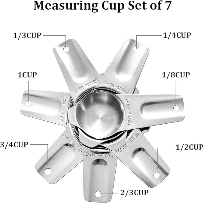 Measuring Cups Stainless Steel 7 Piece Stackable Set for Dry or Liquid Ingredients Measurement - Kitchen Gadgets & Utensils Metal Measuring Cups Best for Cooking & Baking - Image 2
