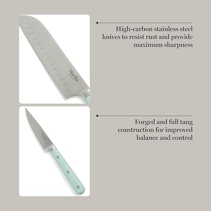 MARTHA STEWART Eastwalk 14 Piece High Carbon Stainless Steel Cutlery Knife Block Set w/ABS Triple Riveted Forged Handle Acacia Wood Block - Martha Blue - Image 4