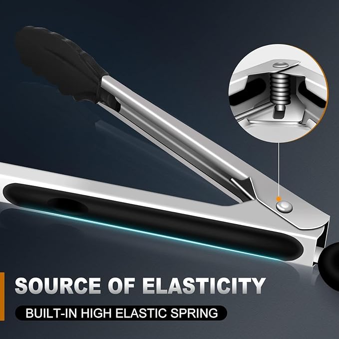 17 & 12 Inch Extra Long Kitchen Tongs with Silicone Tips, Heat Resistant 600 Degrees Silicone Tong, Stainless Steel Tongs for Cooking, Food, Bbq, Grilling, Barbecue, Dishwasher 2 Pack - Image 5
