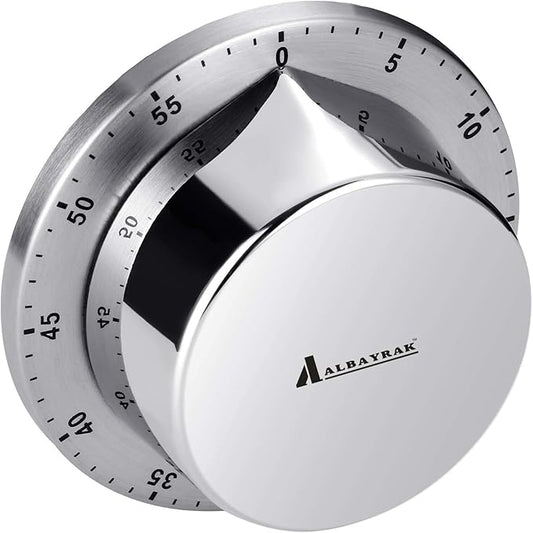 Kitchen Timers for Cooking, Chef Cooking Timer Clock with Loud Alarm - Magnetic Backing 100% Mechanical Desk Timer - No Batteries Required, Countdown Reminder Magnetic - Exquisite Stainless Steel Body by Albayrak