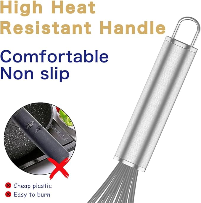 OYV Grey Silicone Whisk, Professional Whisks For Cooking Non-Scratch, Stainless Steel & Silicone Wisk, Plastic Rubber Whisk Tool For Nonstick Cookware Pans, Silicon Wisks Set of 3 - Image 5