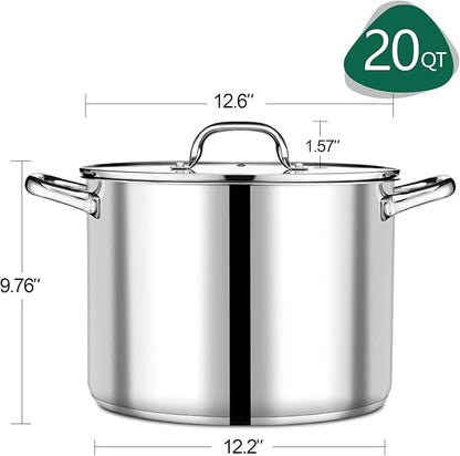 P&P CHEF 20 QT Stock Pot with Lid, Stainless Steel Large Cooking Pot, Soup Canning Stockpot for Stewing Simmering, Tri-ply Bottom for All Stoves, Heavy-Duty &Dishwasher Safe & Food-Grade - Image 2