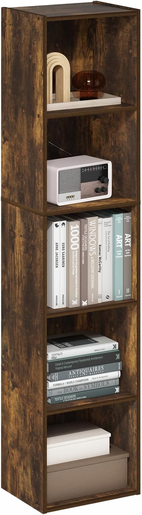 Furinno PASIR Book Shelf, 5-Tier Modern Bookshelf, Open Shelves Bookcase 9 x 12 x 52, Easy Assembly, for Living Room, Bedroom, Home Office, Amber Pine by Furinno-FitsYourSpaceFitsYourBudget