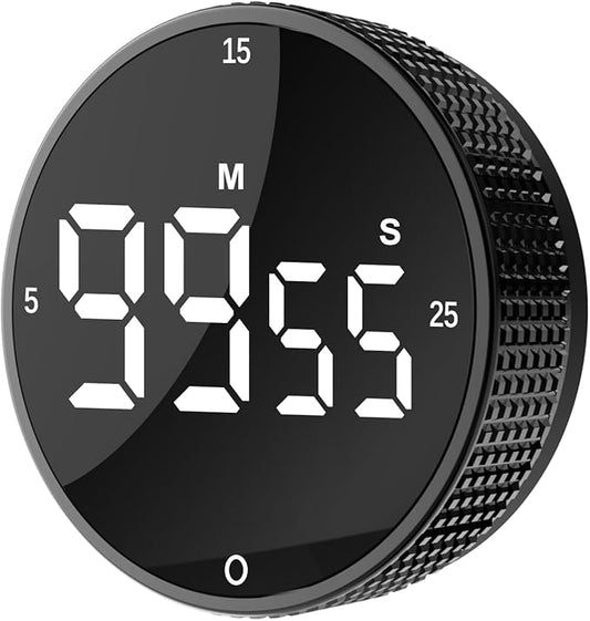 Upgrade Digital Kitchen Timer - Magnetic Countdown Countup Visual Pomodoro Timer with Large LED Display, 3-Preset Times (5, 15, 25), 3 Volume Levels, Ideal for Cooking, Baking and Fitness (1, Black) by Junvil