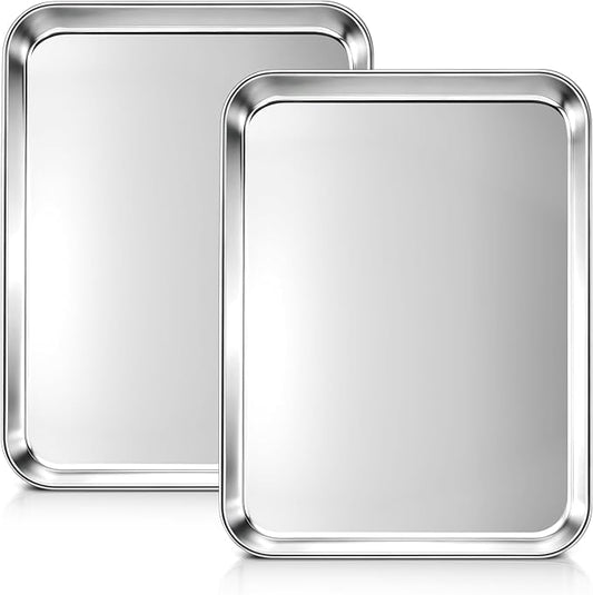 LIANYU Stainless Steel Tray for Baking, 9.2x7” Small Cookie Baking Sheet Pan, Metal Cooking Sheet Tray for Oven, Rust Free & Mirror Finish, Dishwasher Safe, 2 Pack by LIANYU