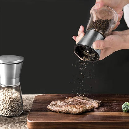 Salt and Pepper Grinder Set of 2, Premium Stainless Steel Spice Mill with Adjustable Coarseness, Ceramic Blades, Refillable Glass Body with 60Z capacity - Image 6