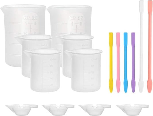 Gartful 16PCS Silicone Measuring Cups Set, Resin Casting DIY Tool Kit, 2PCS 250ml Large Pouring Cups, 4PCS 100ml Reusable Measurements Cups, 4pcs Mixing Cups, 2PCS Large and 4 Smaller Stir Sticks
