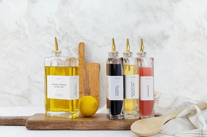 Molimoli Olive Oil Dispenser Bottle for Kitchen, Automatic Pourer, Glass Thin Bottle Dispenser for Kitchen, Olive Oil Cruet, | Set of 2 - Gold - Image 7