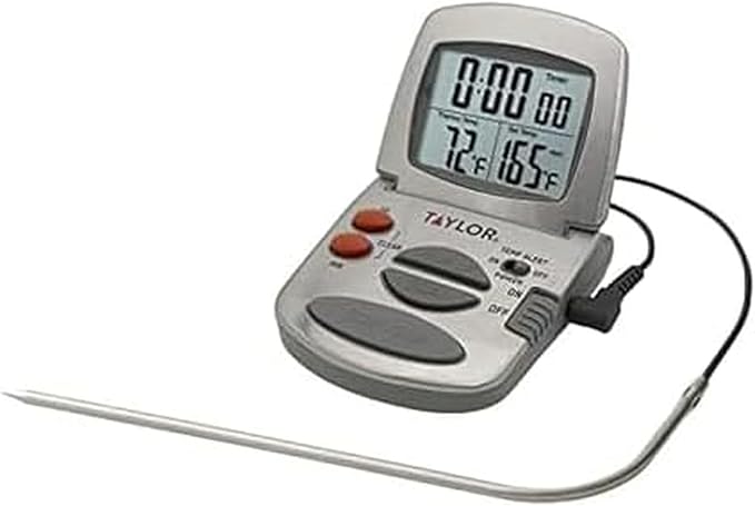 Taylor Programmable Instant-Read Wired Probe Digital Meat Thermometer, Stainless Steel for BBQ, Grill, Kitchen Cooking, Accurate Temperature Readings by Taylor
