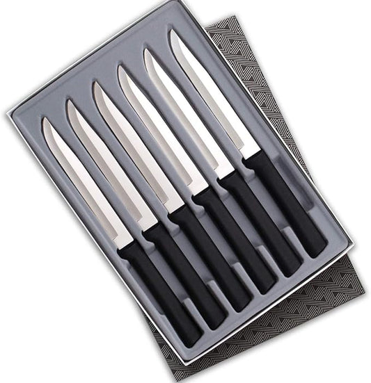 Rada Cutlery Six Utility/Steak Knives Gift Set (G206), 6-Piece Knife Set, Stainless Steel Blades, Black Handle