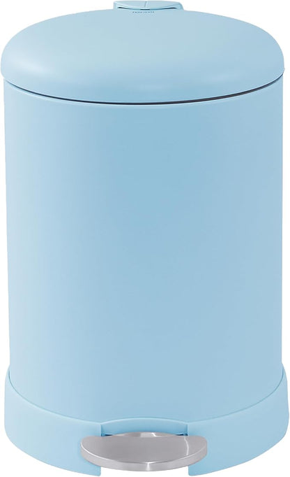 Glad Small Trash Can, 1.2 Gallon | Round Stainless Steel Garbage Bin with Soft Close Lid & Step Foot Pedal | Metal Waste Basket with Removable Inner Bucket, Blue