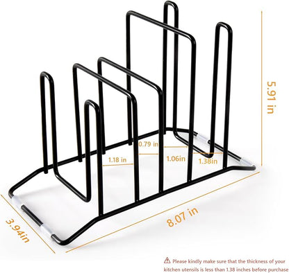Pot Lid Organizer and Cutting Board Holder, Stainless Steel Kitchen Storage Rack for Lids and Boards, Space-Saving Cooling Rack Organizer for Countertop and Cabinet [1-Pack] Black