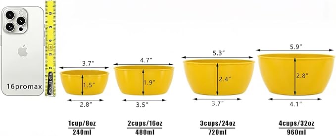 4-Piece Classic Plastic Prep Bowls with Lids, Nesting Plastic Small Mixing Bowl Set for Mixing, Baking, Prepping, Cooking and Serving Food, Microwave and Dishwasher Safe (Yellow) - Image 2