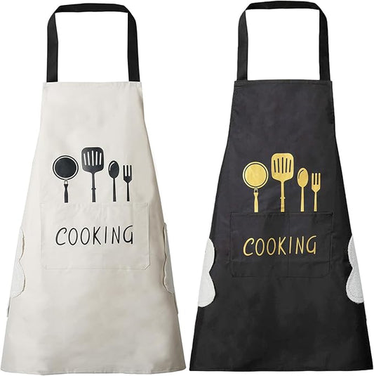 DILLMAN Women Kitchen Apron with Hand Wipe Pockets，Big Pocket,Hand-wiping, Waterproof for Cooking Baking