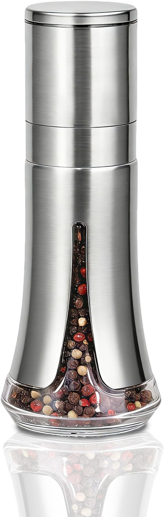Aelga Pepper Grinder with Silicone Funnel - 4oz Glass Manual Mills with Adjustable Ceramic Core & Stainless Steel Sleeve, Refillable Kitchen Gadget by Aelga