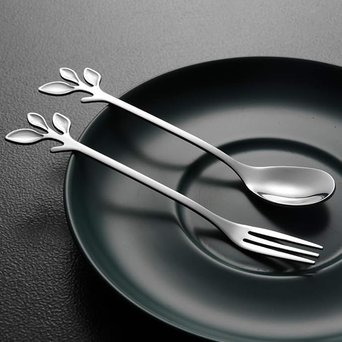 AnSaw Elegant Silver Leaf Coffee Spoons - 10-Piece, 4.7" Mini Stainless Steel Espresso & Dessert Tea Spoons, Perfect for Demitasse & Small Servings - Image 8