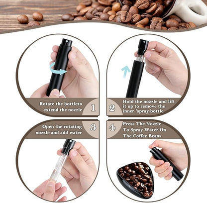 4Pcs Coffee Bean Dosing Cup and Spray Bottle Kit For Espresso, Espresso Coffee Stirrer and Spoon Set, Ceramic Dosing Vessel Tray/Single Dose Measuring Tray Coffee Bar Accessories for Coffee Lover