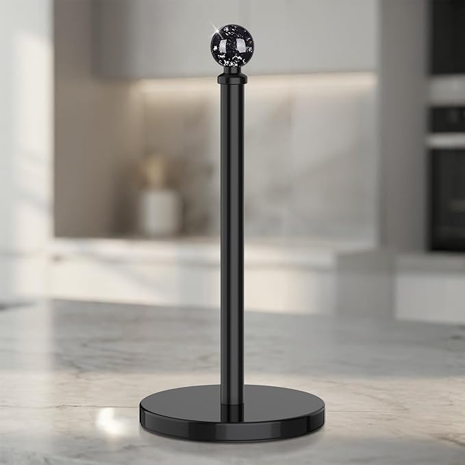 Black Paper Towel Holder Countertop, Unique Black Ball Decor,Brass Paper Towel Holder for Kitchen - Sturdy, Durable, and Elegant Home Decor for Kitchen