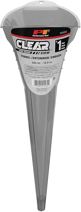 Performance Tool W4052 Clear View Long Reach Funnel - 1 Pint, Upgraded Design for Clean and Quick Transfers
