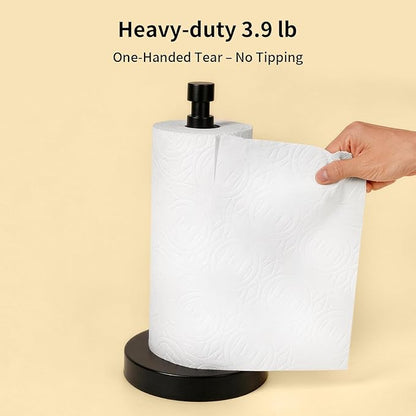 YUMORE Paper Towel Holder Countertop, Black Paper Towel Holder with Weighted Base Non Slip, Standing Paper Towel Roll Holder for Kitchen Bathroom, Stainles Steel (Matte Black) - Image 3