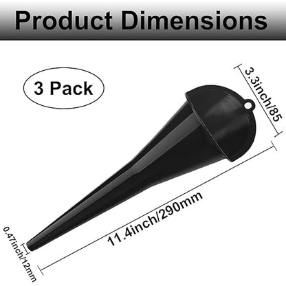 3-Pack Long-Neck Oil Funnels, 11" Multi-Purpose Funnels for Automotive & Motorcycle Use – Reusable Funnel for Oil, Gas & Transmission Fluid (Black)