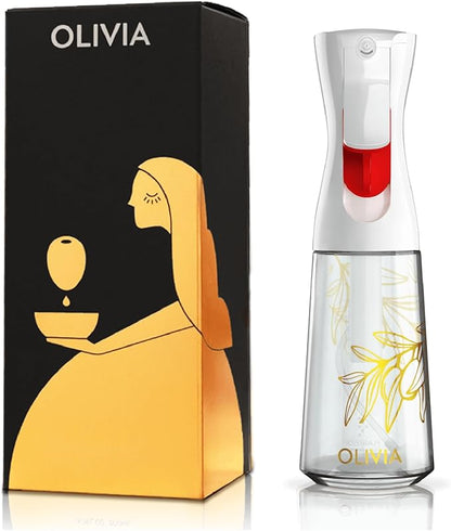 OLIVIA Oil Sprayer for Cooking, 200ml Glass Olive Oil Sprayer, Continuous Cooking Spray Bottle with Portion Control, Olive Oil Dispenser for Kitchen, Air Fryer, Salad, BBQ (Golden Leaves) by Flairosol