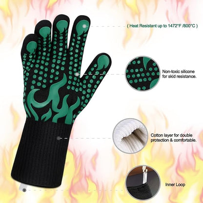 Comsmart BBQ Gloves, 1472°F Heat Resistant Grilling Gloves Silicone Non-Slip Oven Gloves Long Kitchen Gloves for Barbecue, Cooking, Baking, Short, Green - Image 4