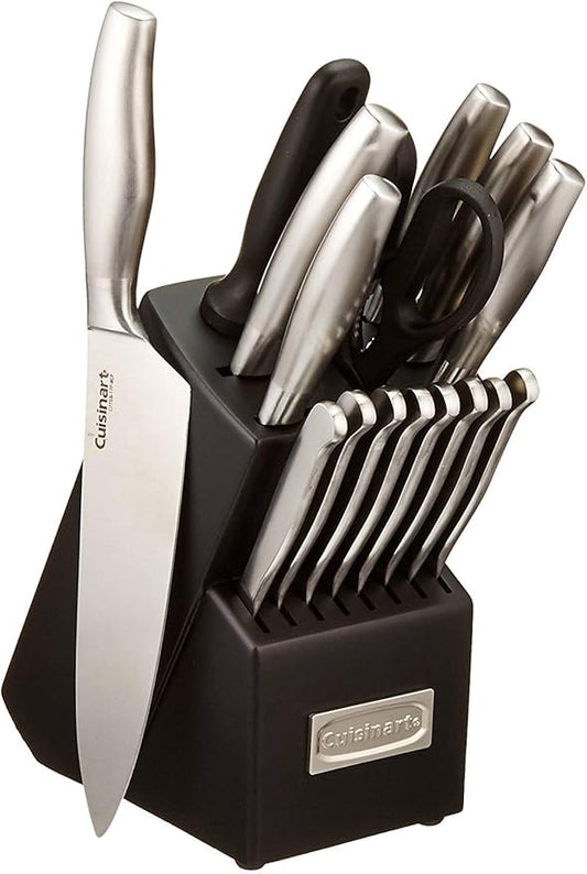 CUISINART Block Knife Set, 17pc Cutlery Knife Set with Steel Blades for Precise Cutting, Lightweight, Stainless Steel, Durable & Dishwasher Safe, C77SS-17P by Cuisinart