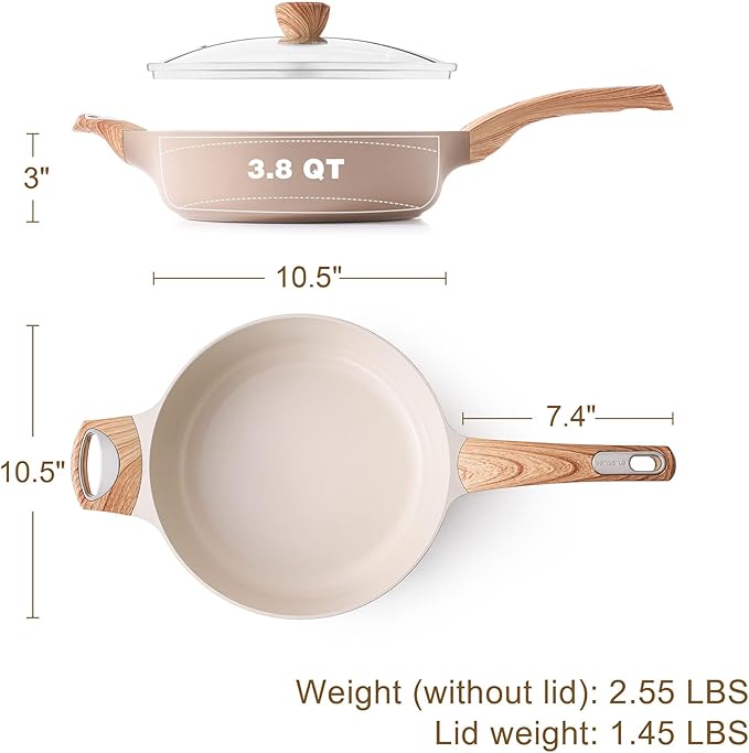 SENSARTE Ceramic Nonstick Frying Pan Skillet with Lid, 10.5 Inch Deep Frying Pan, 3.8 Qt Saute Pan, Induction Pan, Healthy Non Toxic Cooking Pan with Helper Handle, PFOA PFAS PTFE Free - Image 6