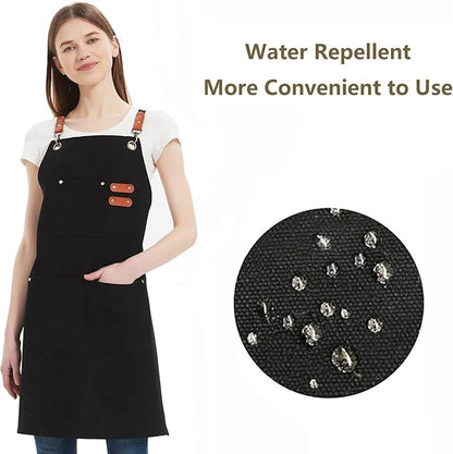 AFUN Chef Aprons for Women Men with Oversized Pockets, 12-Ounce Cotton Canvas Cross Back Water Repellent Apron (Black) - Image 3