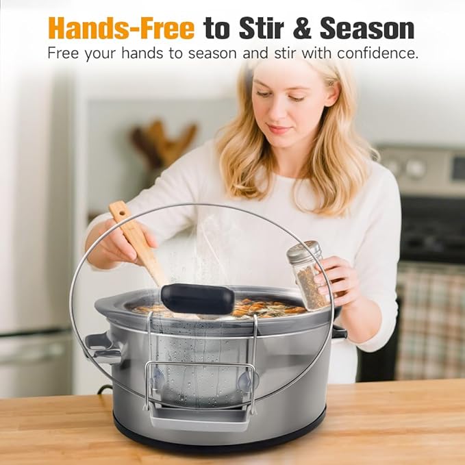SOPHICO Slow Cooker Lid Holder for Cooking, Hand Free Pot Lid Organizer, Stainless Steel Rack with Silicone Sink, Fits Most Slow Cookers, Keeps Countertop No Mess (Grey, 2 Pack) - Image 2