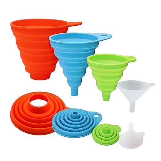 KongNai 4 Sizes Kitchen Funnel Set, Food Grade Silicone Collapsible Funnel, Funnels for Kitchen Use Filling Bottles, Canning, Cooking, and Water Powder Transfer by KongNai