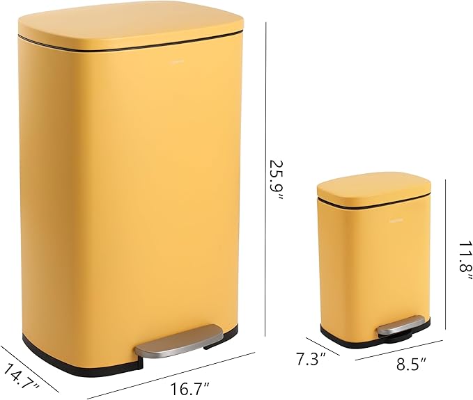 happimess HPM1006L Connor Rectangular 13-Gallon Trash Can with Soft-Close Lid and Free Mini Trash Can, Fingerprint Resistant, Modern, Minimalistic for Home, Kitchen, Office, Bathroom, Daffodil Yellow - Image 4