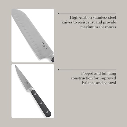 MARTHA STEWART Eastwalk 14 Piece High Carbon Stainless Steel Cutlery Knife Block Set w/ABS Triple Riveted Forged Handle Acacia Wood Block - Gray - Image 4