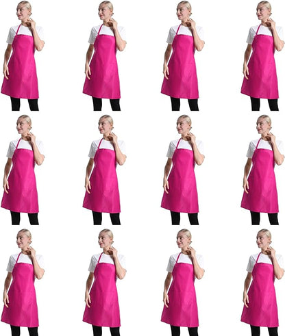 12 Pcs Bib Bulk Hot Pink Aprons for Women Men Adult Girls Unisex with 2 Pockets, Baking Cooking Kitchen Painting Apron (Pink,12 pcs) by TSDSTORY