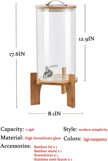 Beverage Dispenser,2.1 Gallon Glass Drink Dispenser with Stand,Glass water dispenser with Spigot, Large Drink Dispensers for Parties,Water Dispensers for Bar,Wedding,Restaurants 8L - Image 3